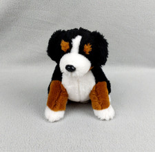 Petite peluche doudou chien bouvier bernois JEMINI noir marron blanc 18 cm assis