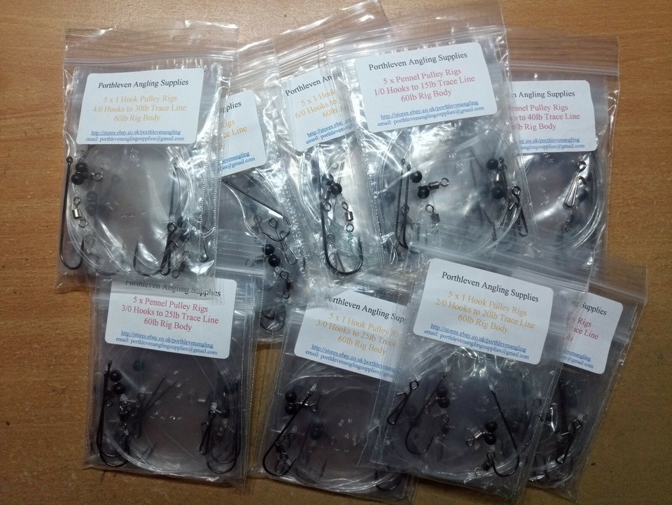 5 x Pennel Clipped Down Pulley Sea Fishing Rig, All Sizes, Free P&P ...