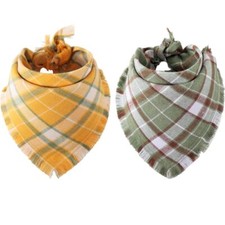 Fall Dog Bandana Thanksgiving Plaid Reversible Triangle Bibs Scarf Accessorie...