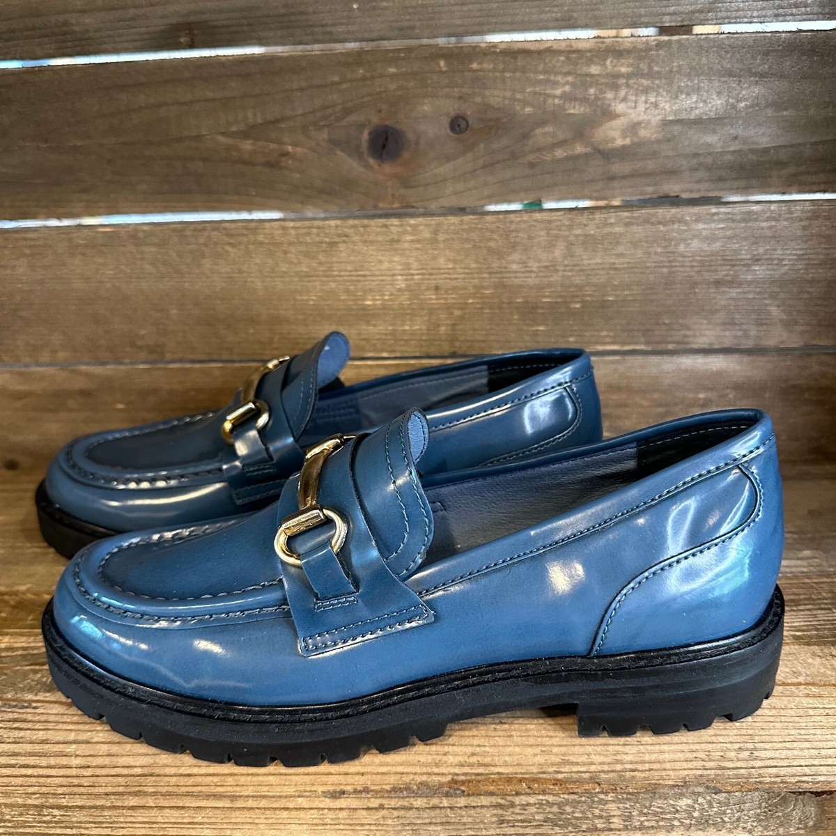 New Womens Steve Madden Mistor Teal Faux Leather Horsebit Penny