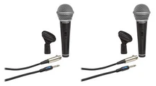 (2) Samson R21S Dynamic Handheld Microphones+Mic Clips+Cables+3.5mm adapters