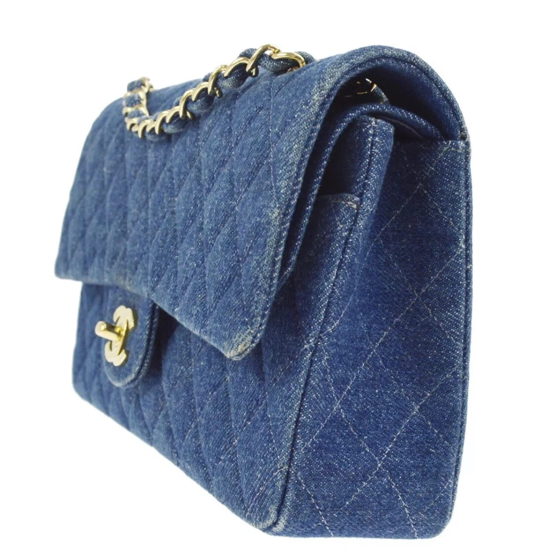 Chanel Blue Denim Pearl Crush Rectangular Mini Flap Bag