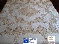 Copriletto matrimoniale PIZZO BURANO puro lino ricamo a mano  punta ago beige