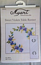 Sweet Violets traced linen table runner TRACKED Myart 40 x 100cm 100 cotton