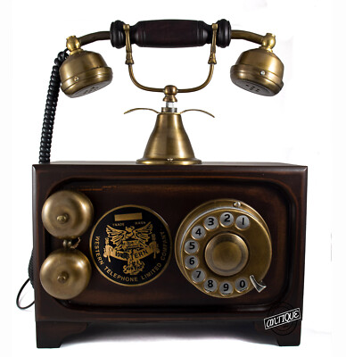 置物 antique USA telephone Antique Old Fashion Rotary Dial Phone Handset Wooden Telephone