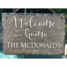 Customizable Slate Welcome Sign - Family Name Plaque - Handmade and Personalized