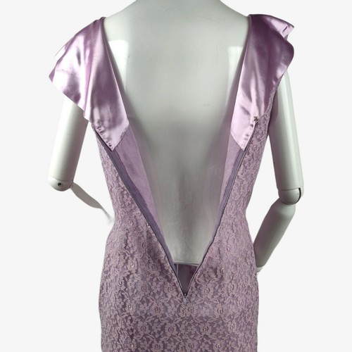 Vintage MCM 1960s Lilac Lace Sheath Dress Satin Sailor Collar Back Zip Pin Up Mo - Picture 11 of 12