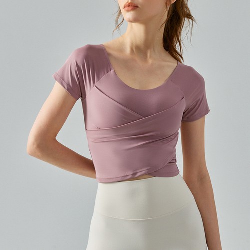 Atmungsaktives Activewear Yoga Oberteil für Damen mit Brustpolster und kurzen Ärmeln - Bild 15 von 21