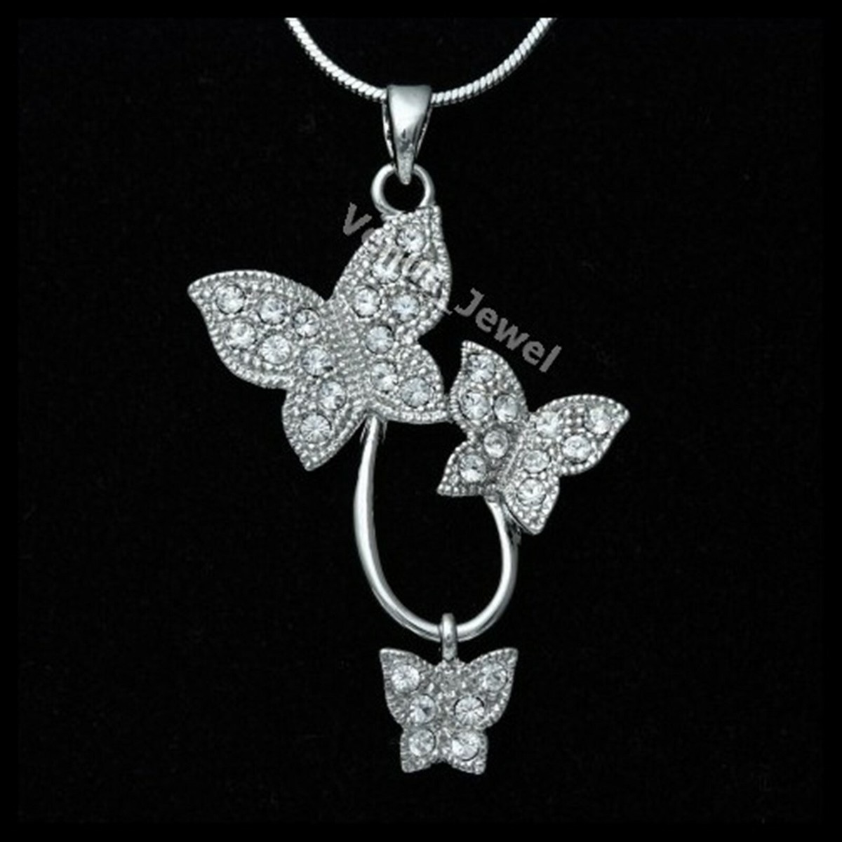 Clear Rhinestone Crystal Butterfly Pendant Necklace P134