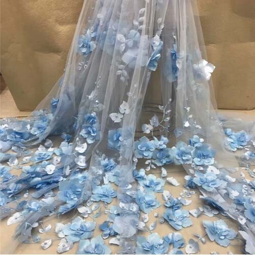 1 Iarda 3D fiori con perline ricamo tulle pizzo Mesh tessuto per abiti da  sposa vestito fai da te | eBay
