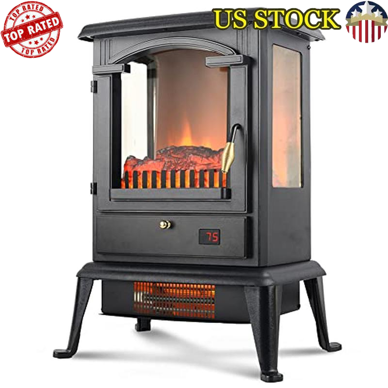 Portable Infrared Electric Fireplace Heater W/ Remote 3-Sided Flame Effect New