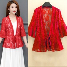 Giacca Cardigan Ruffle Peplum In Pizzo Per Donna