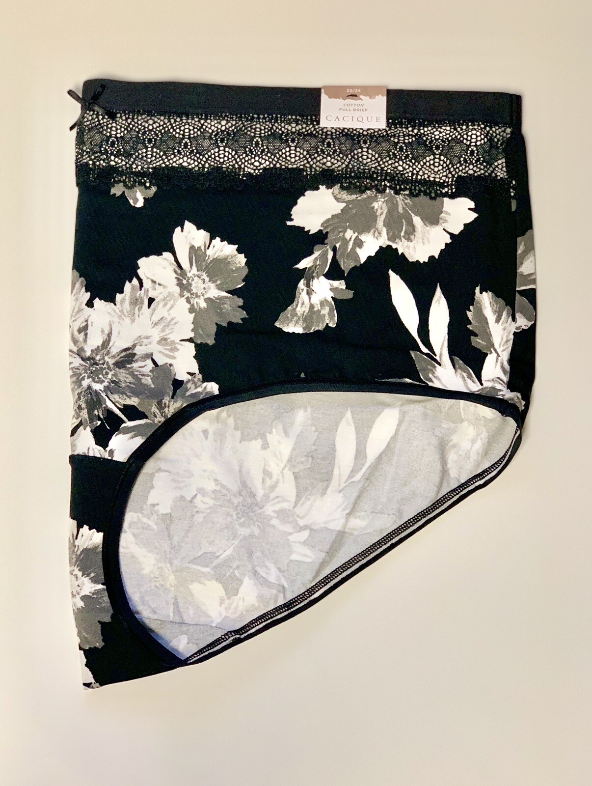 Cacique Lane Bryant Cotton Full Brief Panty Black Lace Plus Size 22/24 Floral eBay