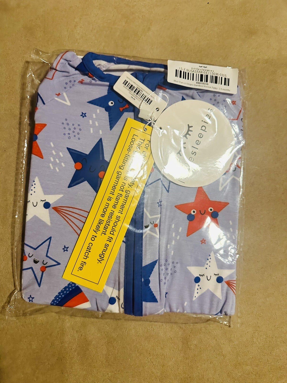 Little Sleepies Blue Stars and Stripes Memorial Independence Day 3-6M Zippy NWT