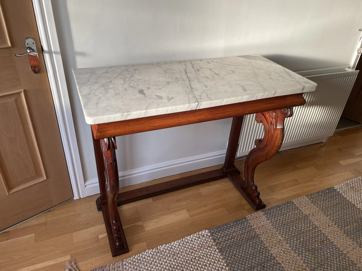 Antique Wooden Hall Console Table with Marble Top