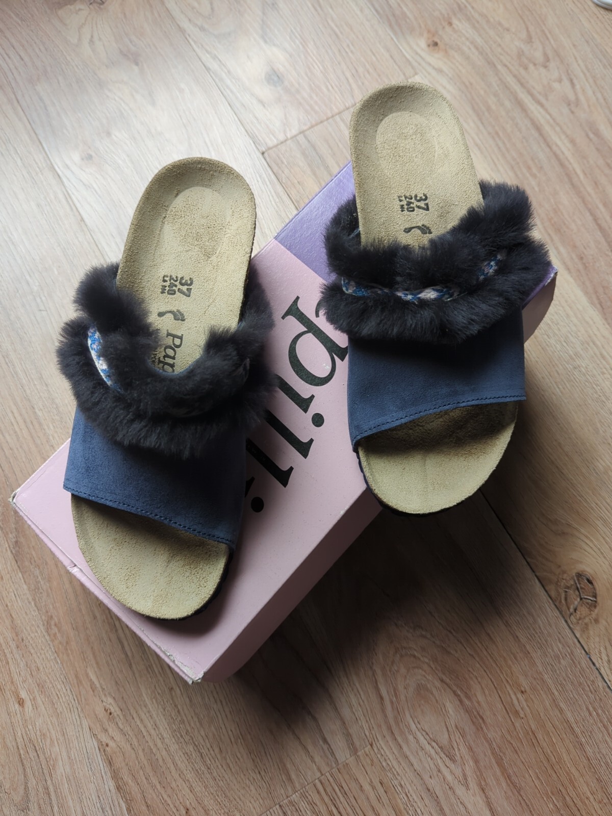 Birkenstock Papillio Amber Wedge Mule Sandals EU 37 Women 6-6.5 Fur Trim image 5