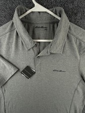 NWT Eddie Bauer Gray Short Sleeve Polo Shirt Men Cotton Blend Stretch Large
