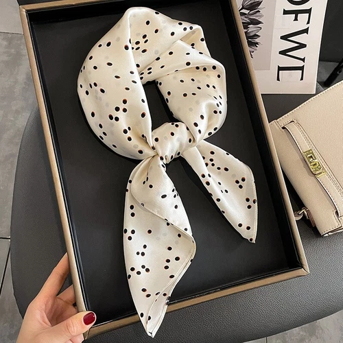 100% Mulberry Silk 27" Square Scarf Women Neckerchief Wrap White Black Polka Dot - Picture 3 of 5