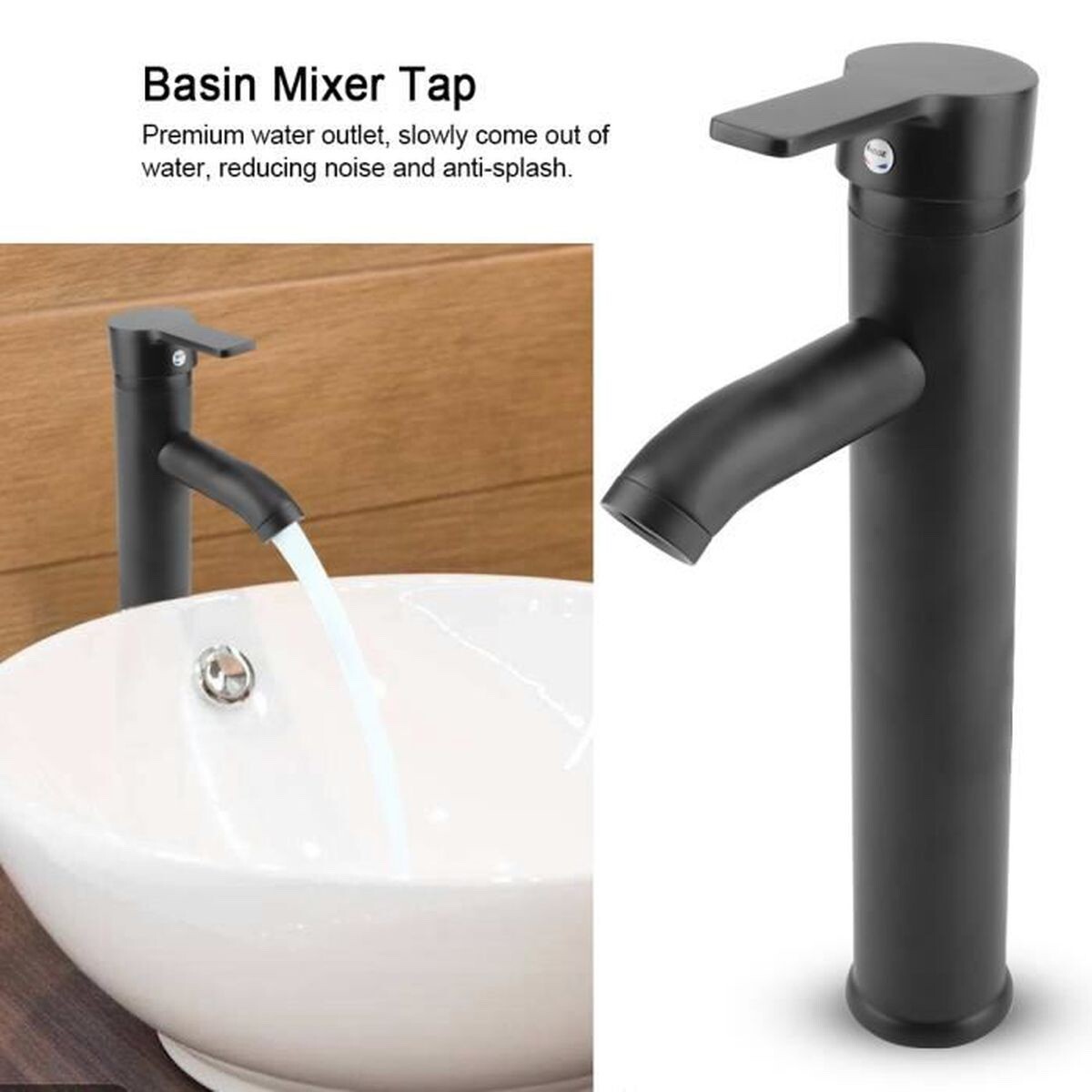 Mitigeur lavabo en acier inoxydable noir robinet haut de gamme anticorrosion