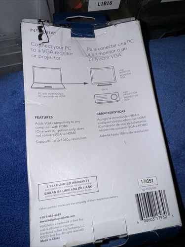 Insignia HDMI-to-VGA Adapter, Model: NS-PG95503, Black - 第 3/3 張圖片