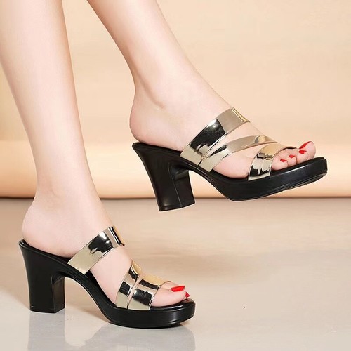 Women's Sandals Slippers Summer High-Heeled Platform Chunky Heels Peep Toe Shoes - Picture 12 of 14