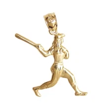 New 14k Yellow Gold Baseball Batter Pendant