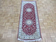 2'8 x 6'8 Runner Hand Knotted Red Nain With Silk Oriental Rug G14766