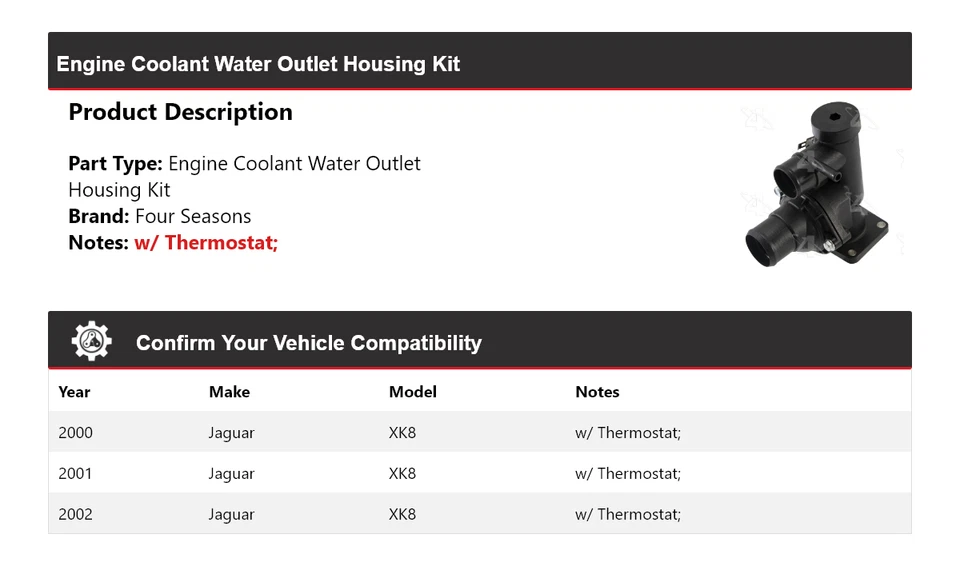 Kit de carcasa de salida de agua de refrigerante de motor Jaguar XK8 2000-2002 4 estaciones 2001 Foto 2 de 4