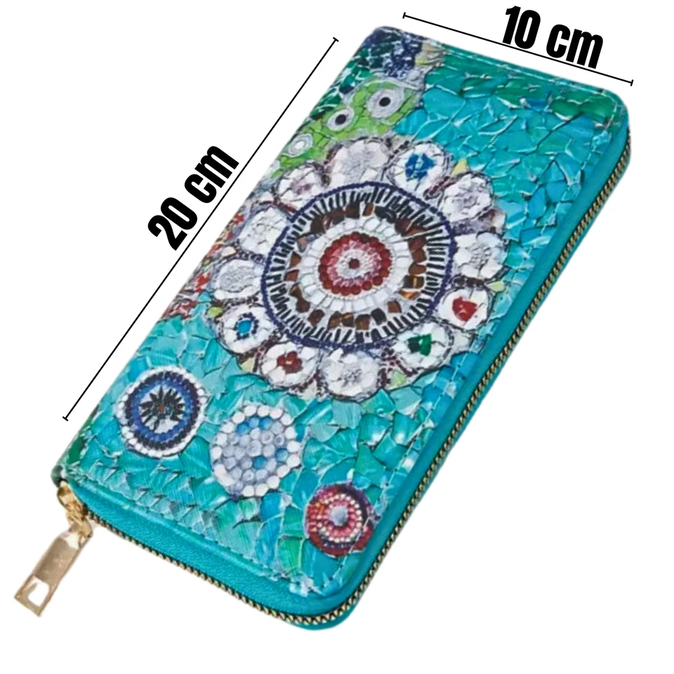 Damen Geldbörse Türkis 20x10 cm – Marmor-Muster, Kunstleder, mit Reißverschluss - Bild 2 von 4