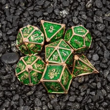 Sage's Grave Fortune Verdant Death Metal Polyhedral Dice Set DnD TTRPG RPG