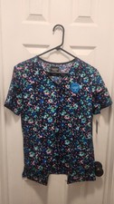 Cherokee Medium Floral Pattern With Navy Background New With Tags Scrub Top
