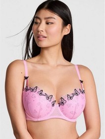 Victoria's Secret PINK Wink Push Up Bra & Cheeky Panty Set Pink Black Butterfly
