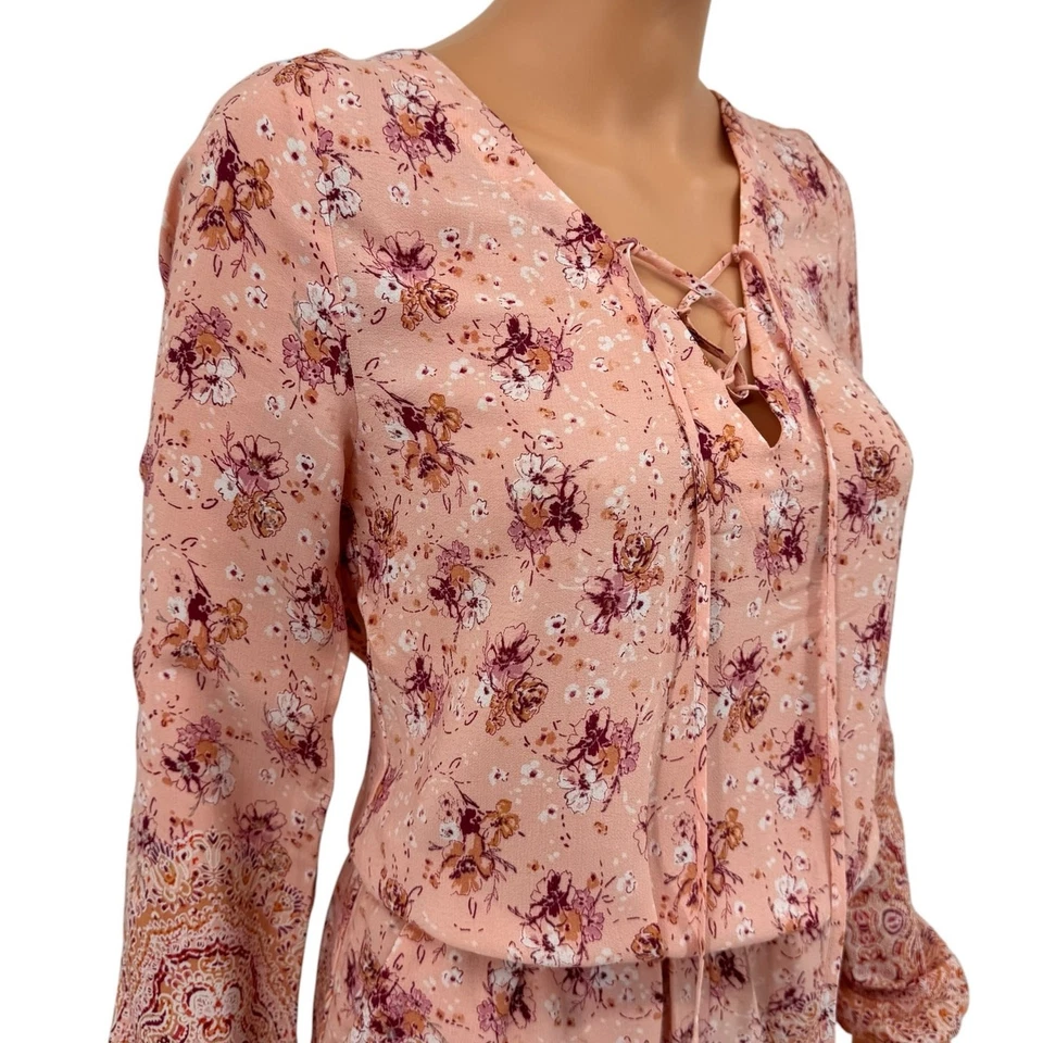 Mameluco con cordones Sanctuary S rosa terroso boho suave romántico floral bolsillos de cachemira Foto 3 de 4