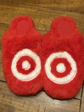 Target Sz Med Adult BULLSEYE SCUFF SLIPPERS Plush RED WHITE Plush W W7/8 M5/6
