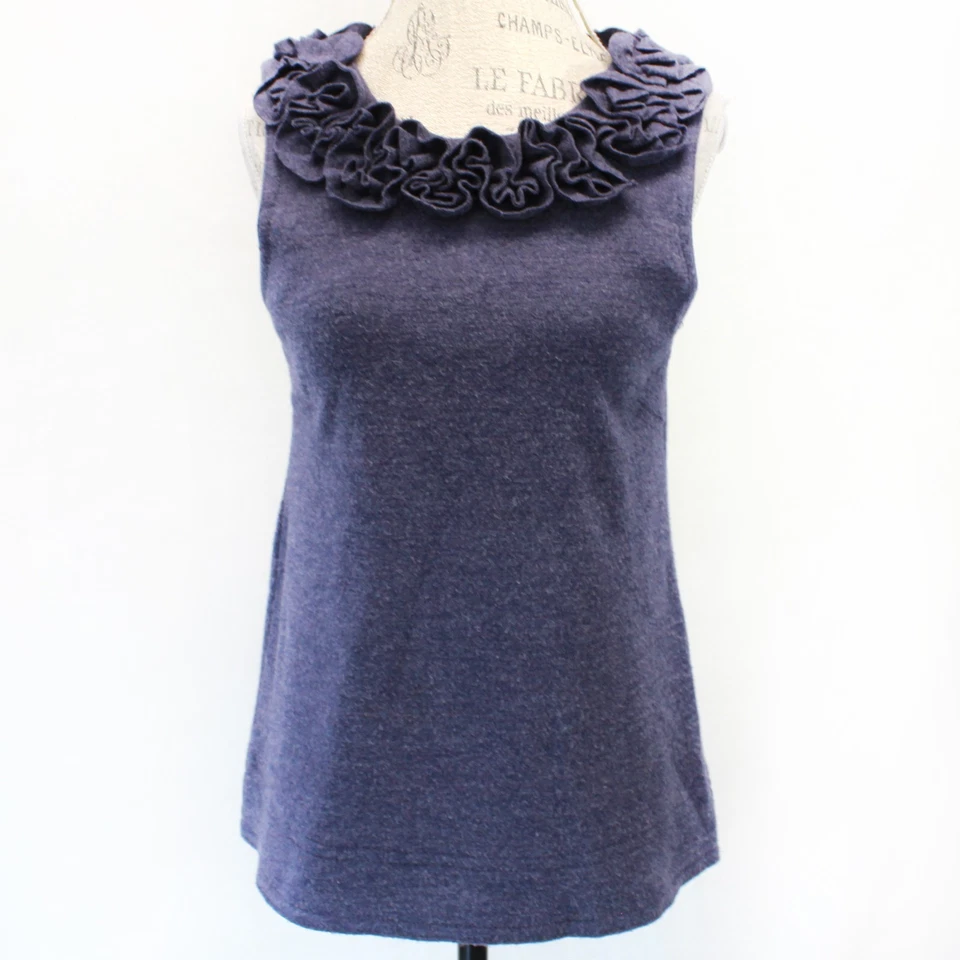 Blusa Top Marc by Marc Jacobs Sin Mangas 100% Lana Azul Marino Tanque Volantes Cuello Mediana Foto 2 de 4