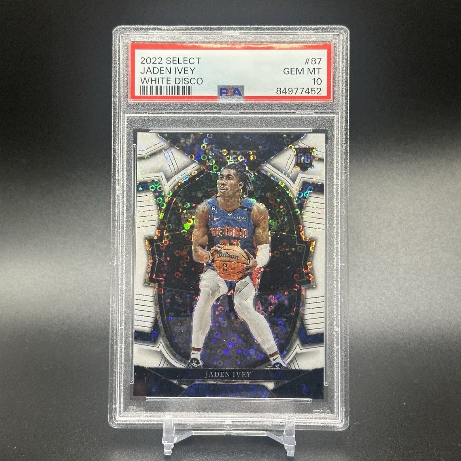 2022 Panini Select Jaden Ivey Concourse White Disco Prizm /75 PSA 10 Rookie RC