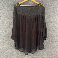 NAÏF Womens Bell Sleeve Lace Top Size 3X Black Boho Peasant Office