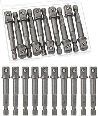 10Pcs Impact Adapter Square Socket Set 3/8 Square Tip 1/4 Hex Shank Drill