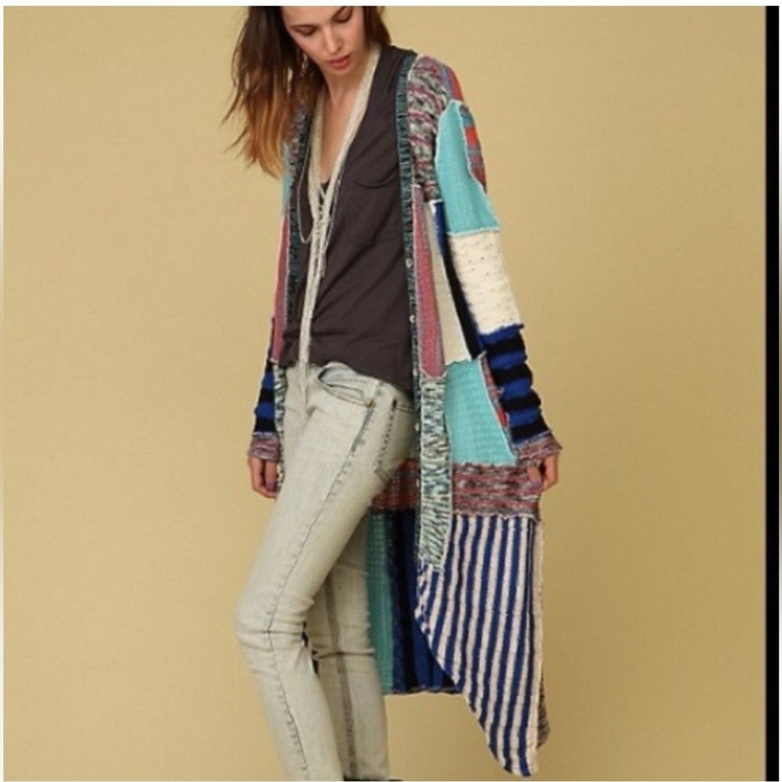 Freepeople Multicolor Patchwork Long Cardigan siz… - image 2