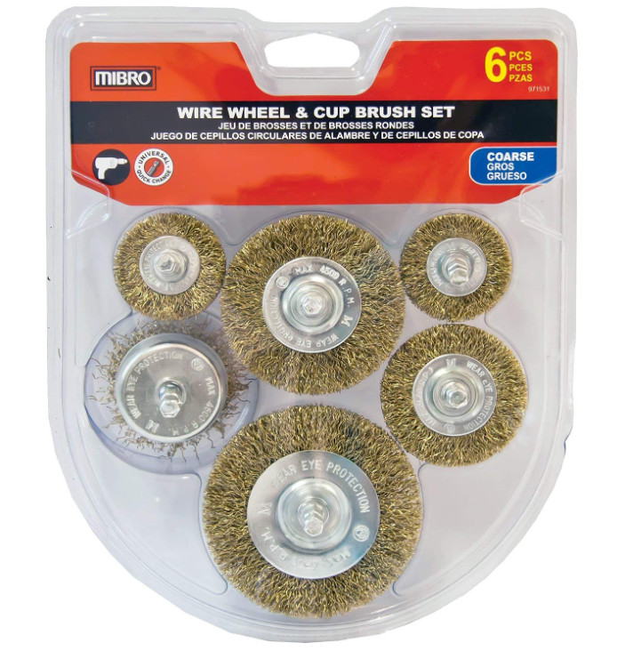 Juego 6 cepillos de alambre 1/2"-3" para quitar óxido, pintura, residuos y polvo