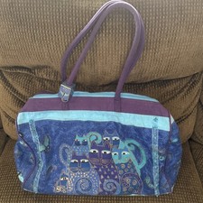 Laurel Burch LB414 Indigo Cats Travel Tote Bag in Blue Plastic for Adults