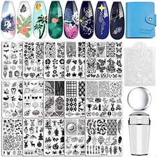  Nail Stamping Plates Set 15 pcs Nail Art Stamper Scraper Storage 15 Piece Set