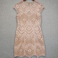 H&M Dress Blush Lace Cap Sleeve Knee Length Keyhole Back Wedding Guest Womens 10