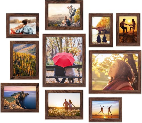 Elegant 10-Piece Multi-Size Frame Set with Rustic Finish - Perfect for DIY Decor - Picture 3 of 9