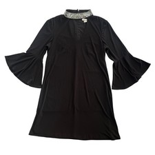 Prelude Women's Sm black Silver Jeweled Collar Bell Sleeves Cocktail Party Dress