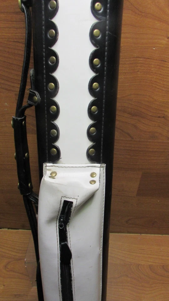 JJ Vincitore Black & White Leather pool cue case 2 butts 2 shafts Brass hardware - Image 3 of 4