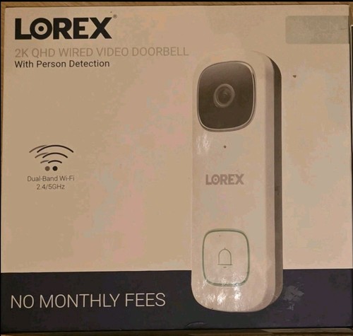 Lorex 2K QHD Wired Wi-Fi Video Doorbell B451AJD-E - Full Set w/ Chime Kit, ONVIF