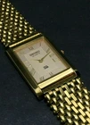 Vintage Seiko Slim Tank Quartz Men Golden Dial Dress Watch-Free DDP Shipping