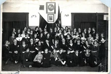 1940s Group Women Flags Formal Attire Uniforms Indoors Vintage Photo