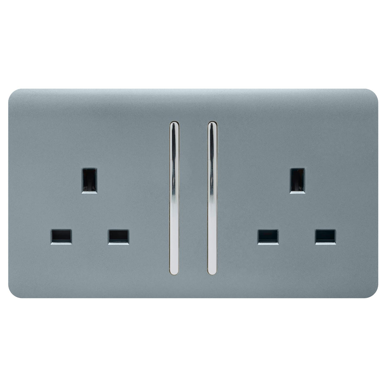 Trendi 2 Gang Artistic Modern Glossy 13 Amp Switched Tactile Plug Socket Cool Grey 7091053670022 - Image 2